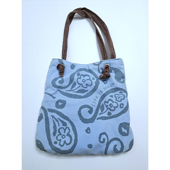 Life is Good Isabelle Caribbean Tote Bag Blue Paisley Canvas Beach Tropical - Picture 2 of 5